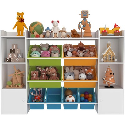 Kids Toy Storage Organizer w/8 Bins, Bookshelf & Cubbies, Multi-Colors
