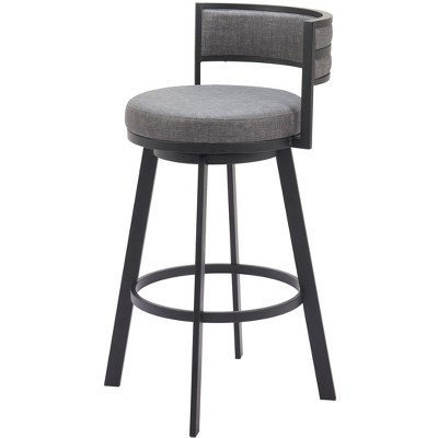 HomeRoots 31" Gray and Black Fabric and Steel Low Back Bar Height Swivel Bar Chair