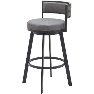 HomeRoots 31" Gray and Black Fabric and Steel Low Back Bar Height Swivel Bar Chair - 1 of 4
