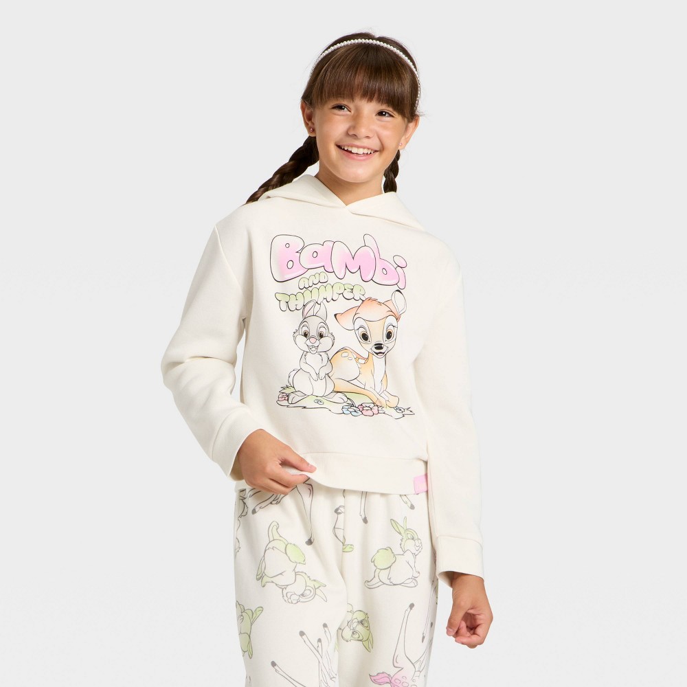 Girls' Disney Bambi and Thumper Hooded Fleece Sweatshirt - Ivory XS