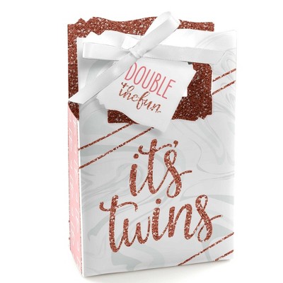 Big Dot of Happiness It's Twin Girls - Pink and Rose Gold Twins Baby Shower Favor Boxes - Set of 12