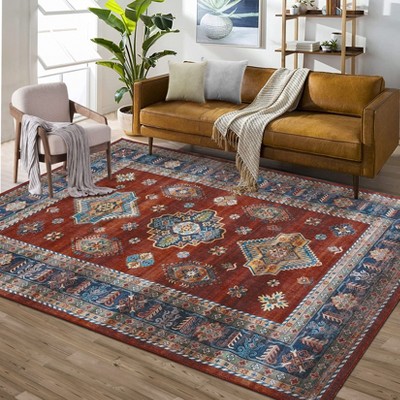 Large Machine Washable Rug with Non-Slip Backing Stain-Resistant Oriental Medallion Accent Rugs for Living Room Dining Room Bedroom Office Playroom