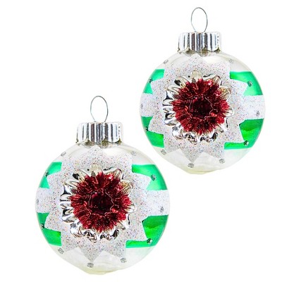Christopher Radko 2.0 Inch Vintage Reflector Ornament Set Stripes Glitter Tree Ornament Sets