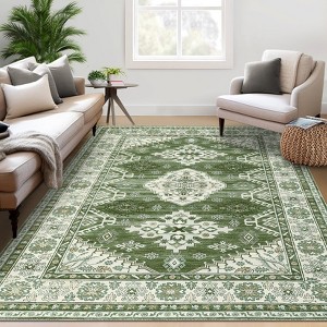 Washable Vintage Rug Non Slip Low Pile Rug Soft Throw Floor Cover Foldable Indoor Carpet for Living Room Bedroom Playroom Nursery - 1 of 4