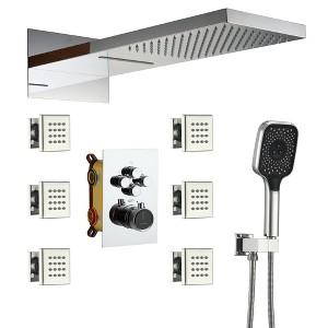 CASAINC 4-Spray Patterns 22 Inches Rectangular Wall Mounted Dual Shower Head and Handheld Shower Head 2.5 GPM - 1 of 4