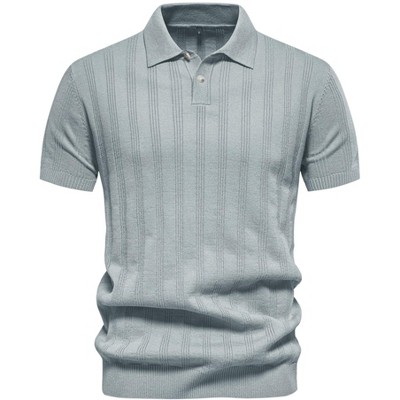 INSPIRE CHIC Men's Short Sleeve Button Regular Fit Knit Texture Polo Shirt
