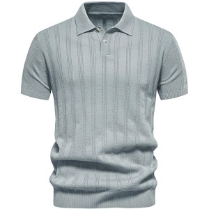 INSPIRE CHIC Men's Short Sleeve Button Regular Fit Knit Texture Polo Shirt - 1 of 4