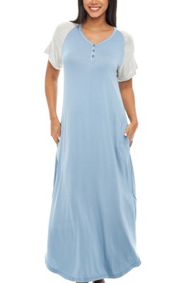 Adr Women's Knit Short Sleeve Nightgown With Pockets, Lightweight