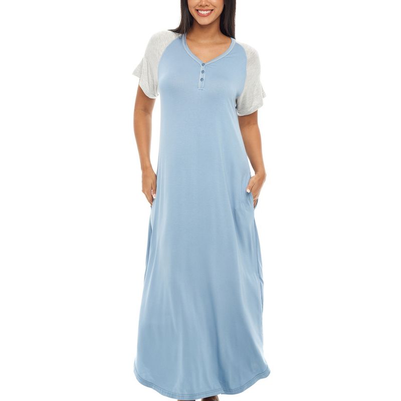 Women's Knit Short Sleeve Nightgown with Pockets, Lightweight Sleep Shirt, Long Sleeve Night Shirt, 1 of 8