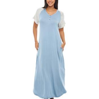 Women's Knit Short Sleeve Nightgown with Pockets, Lightweight Sleep Shirt, Long Sleeve Night Shirt
