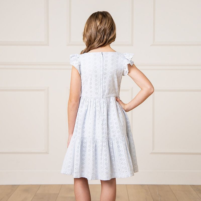 Hope & Henry Girls' Organic Flutter Sleeve Tiered Eyelet Dress, Toddler, 4 of 8