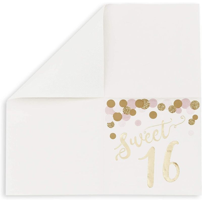 Sparkle and Bash 50 Pack Sweet 16 Disposable Napkins For Party, 6.5", Gold Foil, 2 of 5