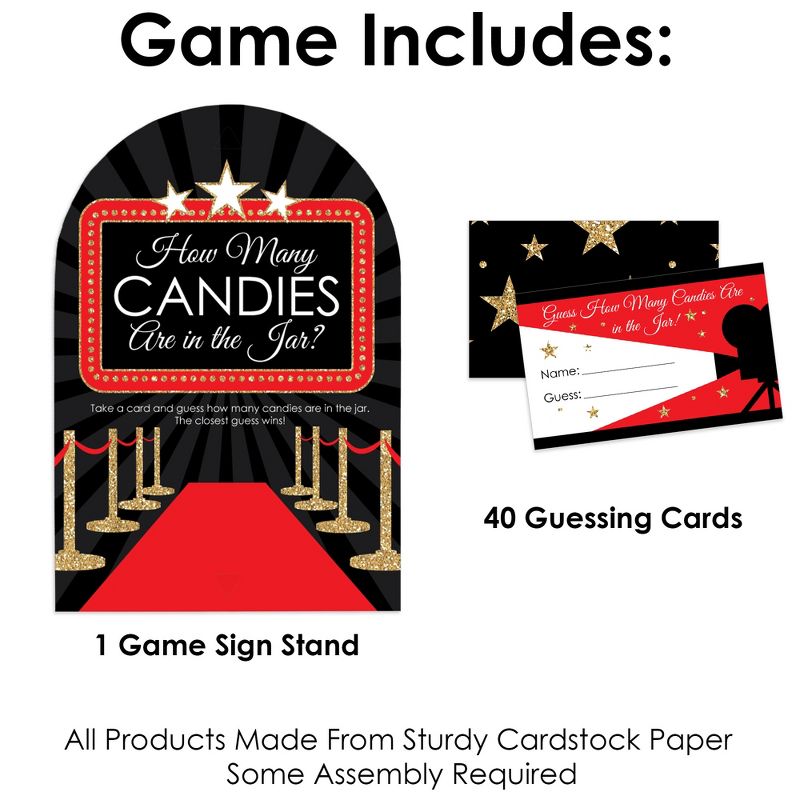 Big Dot of Happiness Red Carpet Hollywood - How Many Candies Movie Night Party Game - 1 Stand and 40 Cards - Candy Guessing Game, 3 of 9