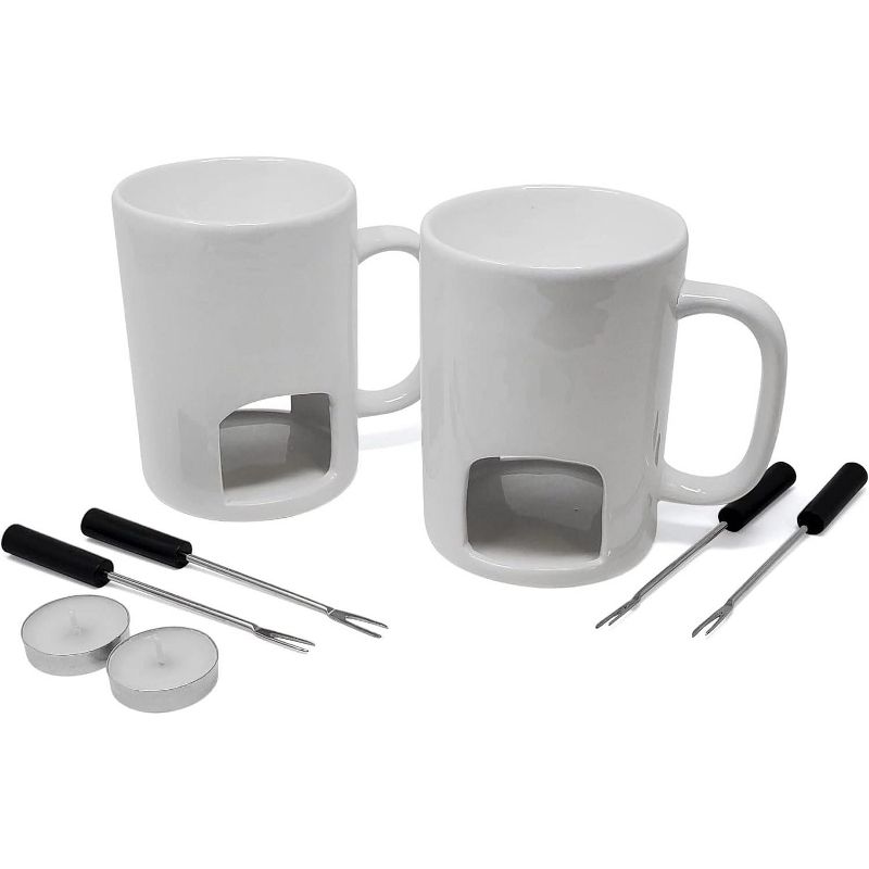 KOVOT Personal Fondue Mugs Set of 2 | Ceramic Mugs for Chocolate or Cheese | Includes Forks and Tealights, 2 of 6