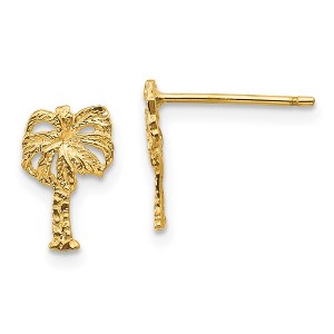 Black Bow Jewelry Small Textured Palm Tree Post Earrings in 14k Yellow Gold - 1 of 4