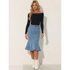 INSPIRE CHIC Women's High Waist Fishtail Ruffle Denim Jean Skirt - 2 of 4