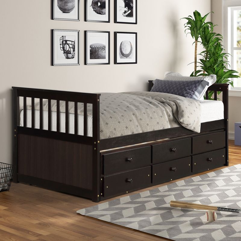Twin Size Daybed, Captain's Bed with Trundle Bed and Storage Drawers-ModernLuxe, 2 of 15
