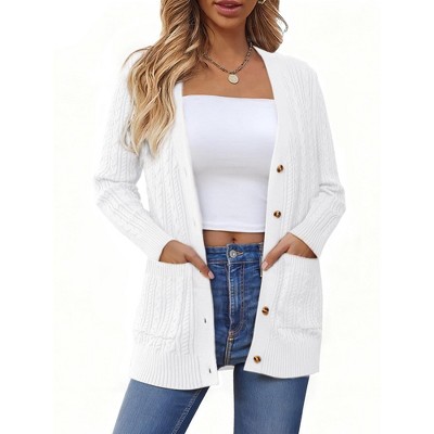 INSPIRE CHIC Women's Casual V Neck Long Sleeve Button Down with Pockets Sweater Cardigans