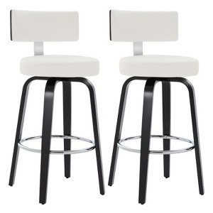 Bekrvio 29” Swivel Bar Stools Set of 2,Faux Leather Upholstered with Back & Black Wood Frame,Modern Kitchen Island Stools for Kitchen Counter,White - 1 of 4