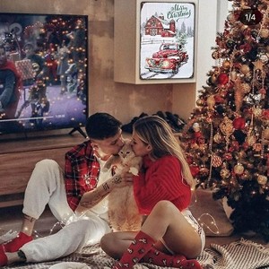 Lomsoe Merry Christmas Metal Tin Sign - Vintage Red Truck Wall Decor, "Have Yourself A Merry Little Christmas" Sign, 8x12 Inch Christmas Gift - 1 of 4