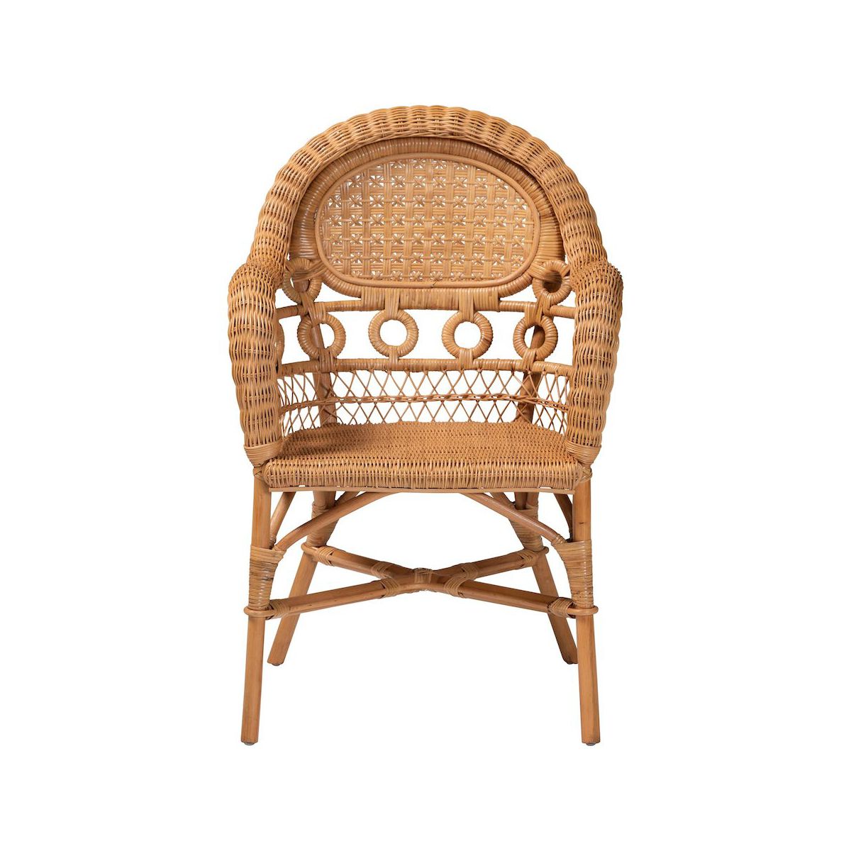 bali & pari,Abigale Natural Rattan Dining Chair - Handwoven Wicker Accent Chair with Arms - thumbnail 2