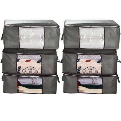 Sorbus Foldable Storage Bag Organizers, 3 Sections, Great for Clothes,  Blankets, Closets, Bedrooms, and More, 2-Pack (Gray)