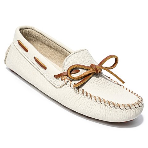 Женские туфли Minnetonka Women's Classic Driver Leather Loafers 694 Off White - 7