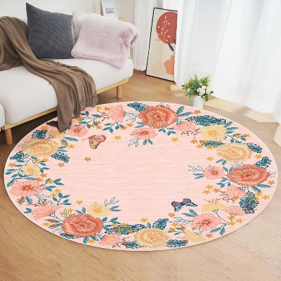 Acekool Washable Floral Area Rug – Soft Low Pile, Non-Slip, Foldable Vintage Design for Living Room & Bedroom