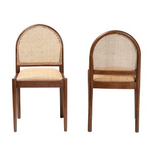 bali & pari 2pc Maryland Natural Rattan and Acacia Wood Dining Chair Set: Bohemian, Foam-Padded, No Assembly Required - 1 of 4