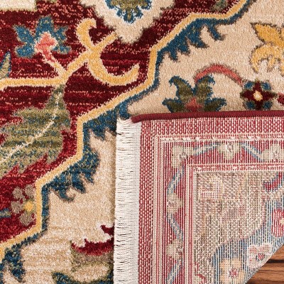 Red and Beige Hand-knotted Synthetic Rectangular Area Rug