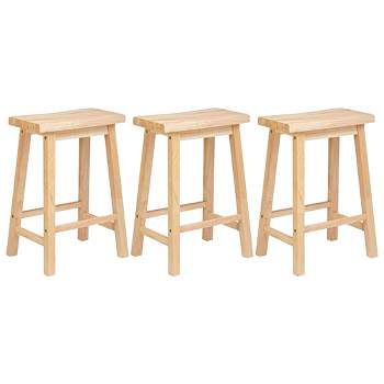 PJ Wood Classic Saddle-Seat 29" Tall Kitchen Counter Stool for Homes, Dining Spaces, and Bars w/Backless Seat, 4 Square Legs, Natural (3 Pack)