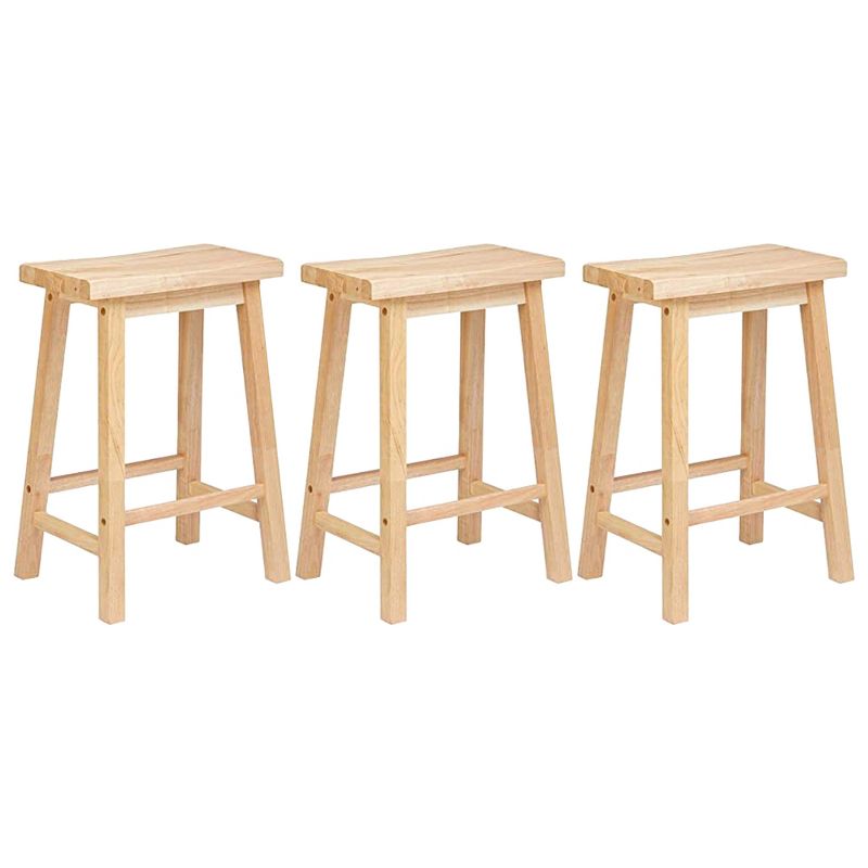 PJ Wood Classic Saddle-Seat 29" Tall Kitchen Counter Stool for Homes, Dining Spaces, and Bars w/Backless Seat, 4 Square Legs, Natural (3 Pack), 1 of 7