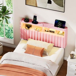 Greenstell Upholstered Headboard for Bed Frame,  with Charging Station & LED Light, Height Adjustable, Gray - 1 of 4