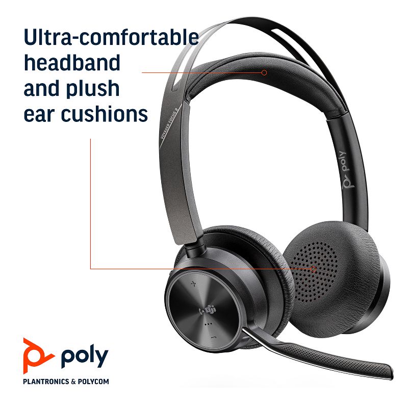 Poly Voyager Focus 2 UC USB-A Headset with Stand (Plantronics) - Bluetooth Dual-Ear (Stereo) Headset with Boom Mic - USB-A PC / Mac Compatible - ANC, 5 of 8