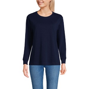 Lands' End Women's Long Sleeve Cotton Interlock Crew T-Shirt - 1 of 3