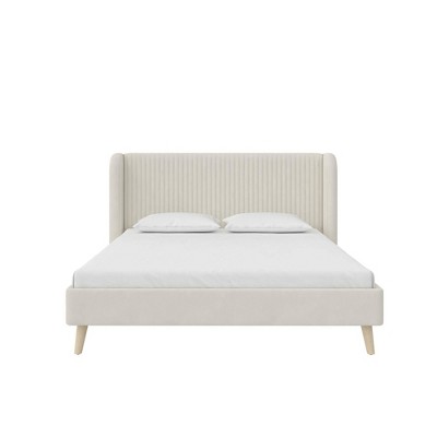 Holly Queen Ivory Velvet Wingback Upholstered Bed
