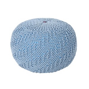 Hershel Knitted Cotton Pouf Blue - Christopher Knight Home