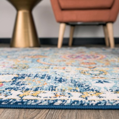 Navy Synthetic 5' x 7' Reversible Washable Area Rug
