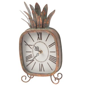 Copper Patina Rustic Pineapple Metal Battery Operated Table Clock - Foreside Home & Garden - 1 of 4