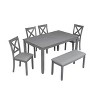 Homy Casa 6-Piece Wooden Dining Table Set with 4 Upholstered Chairs and Bench, Kitchen & Dining Room Furniture, Grey - 2 of 4