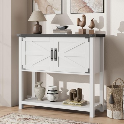 Jojoka  Farmhouse Entryway Table with 2 Door Storage Wood Console Table Coffee Bar Cabinet Buffet Sideboard for Kitchen Hallway Dining