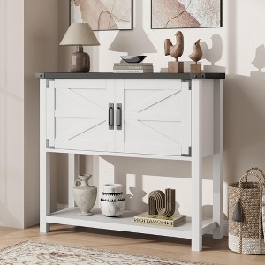 Jojoka  Farmhouse Entryway Table with 2 Door Storage Wood Console Table Coffee Bar Cabinet Buffet Sideboard for Kitchen Hallway Dining - 1 of 4