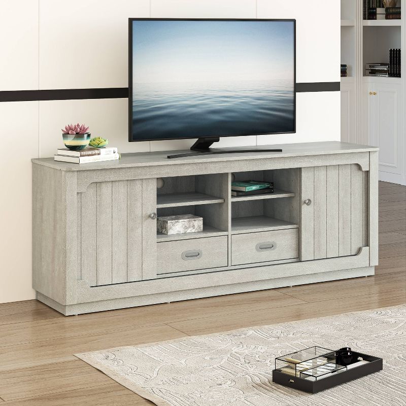 67&#34; TV Stand for TVs up to 70&#34; Saw Cut with Built-In Sliding Doors Storage Cabinet Off-White - Festivo, 3 of 13