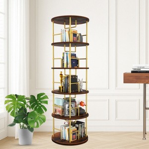 Racxily 5-Tier Rotating Bookshelf, 360¡ã Gold Metal & Wood Spinning Tower for Living Room & Office - 1 of 4