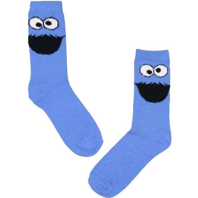 Sesame Street Socks Cookie Monster And Elmo Adult Fuzzy Plush Crew Socks 2 Pack Multicoloured, 2 of 5
