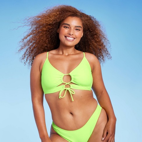 Women's Lace-up Longline Bikini Top - Wild Fable™ Neon Green Xl : Target