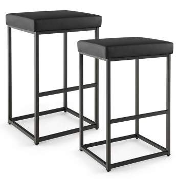 Costway 30" Barstools Set of 2 Upholstered Bar Height Chairs PU Leather w/Footrest Brown/Black/Grey