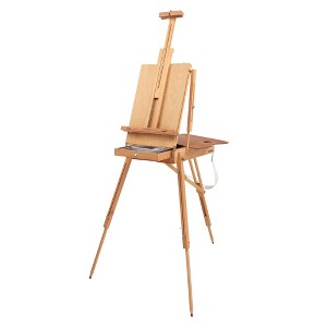 Grand Luxe French Easel - Oiled Beechwood Artist Easel with Brass Fittings, Adjustable Dividers, and Wood Palette- Plein Air Easel w/ Leather Handle - 1 of 4