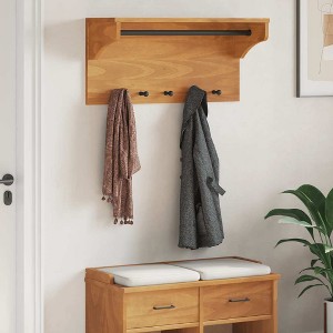 Aghana Digitals Rustic Wall-Mounted Coat Rack with Acacia Finish - Solid Pinewood, Decorative Shelf - 1 of 4
