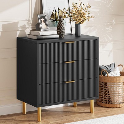 3 Drawer Dresser for Bedroom, 30” Tall Dresser Organizer, Wood Dresser with Metal Legs